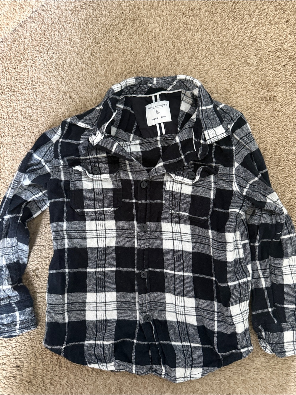 Denim & Flower Black and White Plaid Button-Down Shirt size 5/6